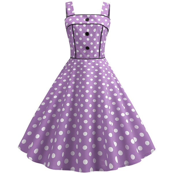  Summer women Retro dot buttons dress Sleeveless Abbigliamento Donna Strappy Printing Evening Party Apri Prom Swing Dress #s7