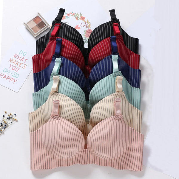 Without Rim Bra Gathered On Thin Thick Bra Ladies Seamless Underwear Set