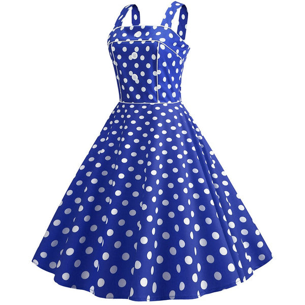 Summer women Retro dot buttons dress Sleeveless Abbigliamento Donna Strappy Printing Evening Party Apri Prom Swing Dress #s7