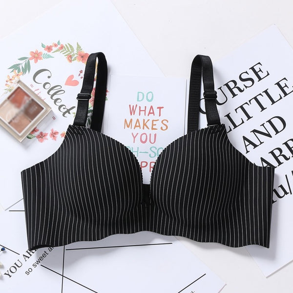 Without Rim Bra Gathered On Thin Thick Bra Ladies Seamless Underwear Set