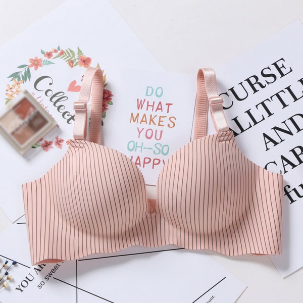 Without Rim Bra Gathered On Thin Thick Bra Ladies Seamless Underwear Set