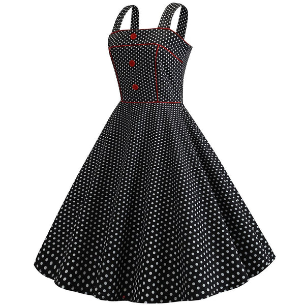 Summer women Retro dot buttons dress Sleeveless Abbigliamento Donna Strappy Printing Evening Party Apri Prom Swing Dress #s7