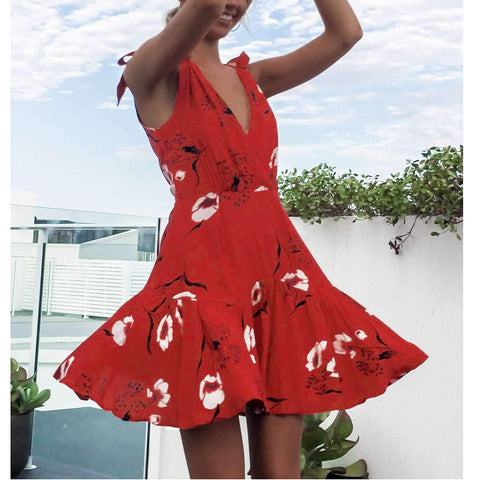 print Summer Sexy Deep V Red Women Printing Off-Shoulder short Sleeve Vesti l'estate Dress vestidos mujer 2019 verano casual #s7