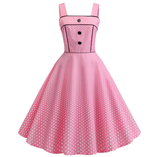 Summer women Retro dot buttons dress Sleeveless Abbigliamento Donna Strappy Printing Evening Party Apri Prom Swing Dress #s7