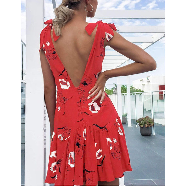 print Summer Sexy Deep V Red Women Printing Off-Shoulder short Sleeve Vesti l'estate Dress vestidos mujer 2019 verano casual #s7