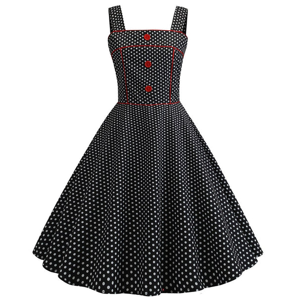 Summer women Retro dot buttons dress Sleeveless Abbigliamento Donna Strappy Printing Evening Party Apri Prom Swing Dress #s7