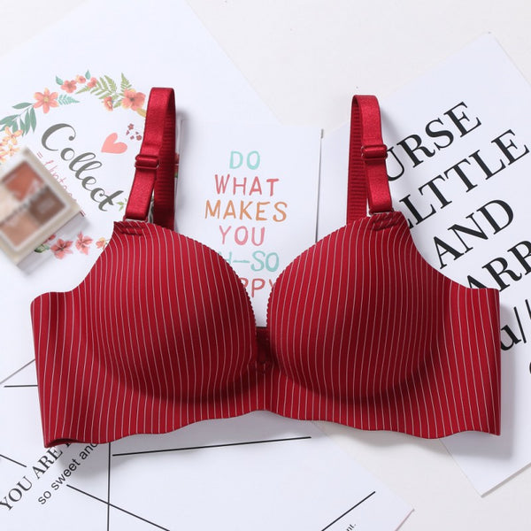 Without Rim Bra Gathered On Thin Thick Bra Ladies Seamless Underwear Set