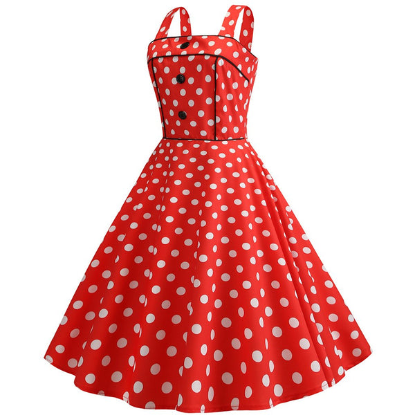 Summer women Retro dot buttons dress Sleeveless Abbigliamento Donna Strappy Printing Evening Party Apri Prom Swing Dress #s7